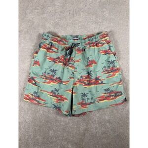 AFTCO Swim Trunks Men L Mint Green Tropical Hawaiian Shorts Beach Fishing Lined